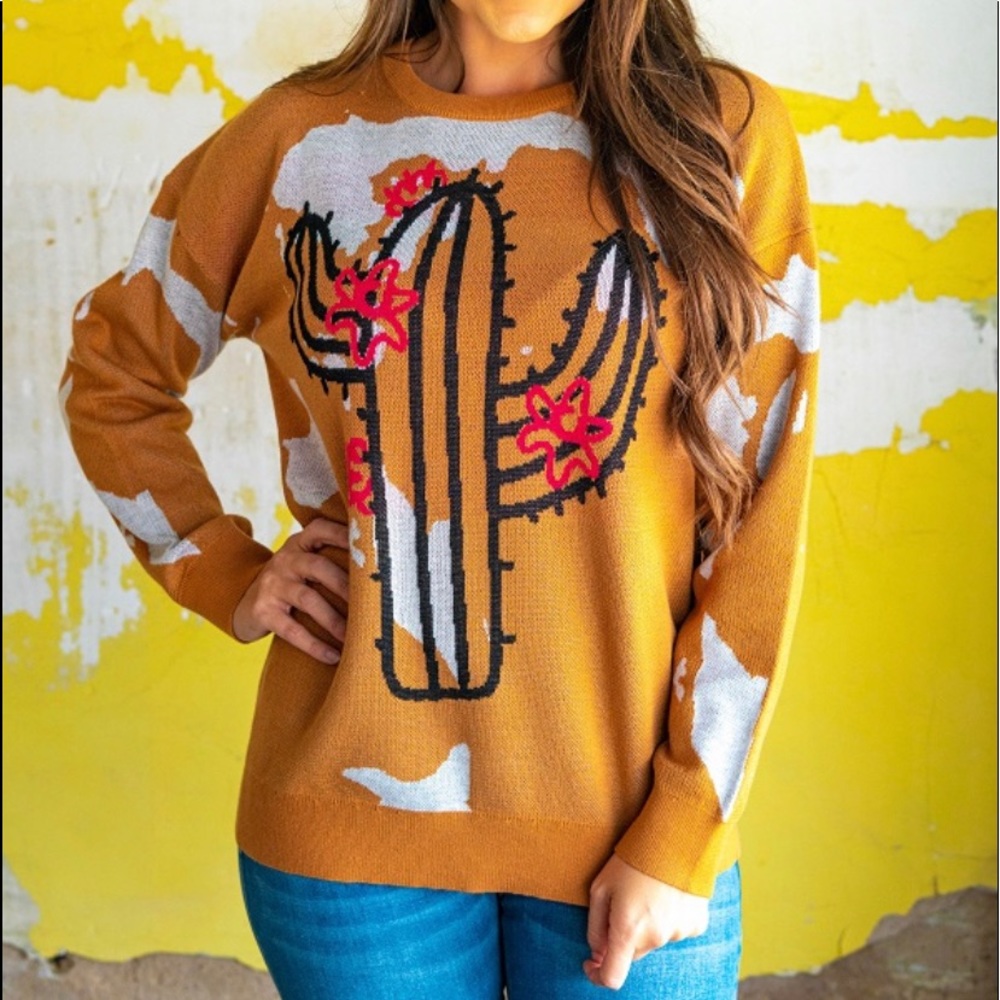 Cowhide/ Cactus Detail Oversized Sweater